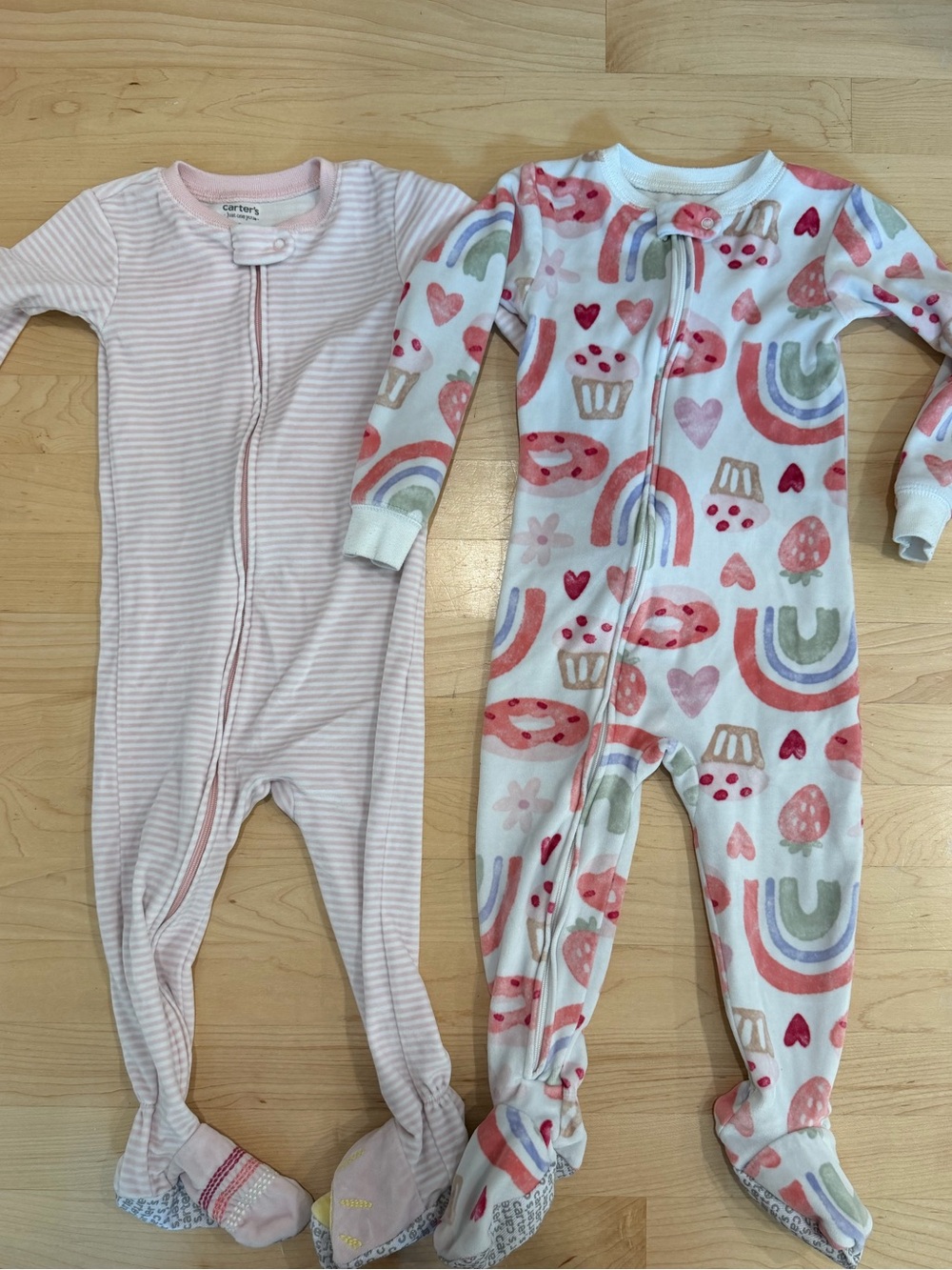 Carter's Pink and White Footed Fleece One-Piece Sleepers - 2 Pack